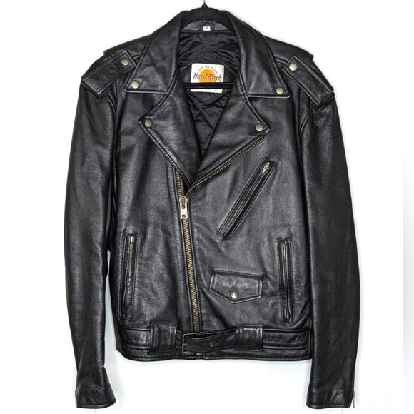 VTG Hard Rock Cafe Tokyo Genuine Leather Asymmetrical Zip Biker Jacket Black Med - Picture 1 of 13
